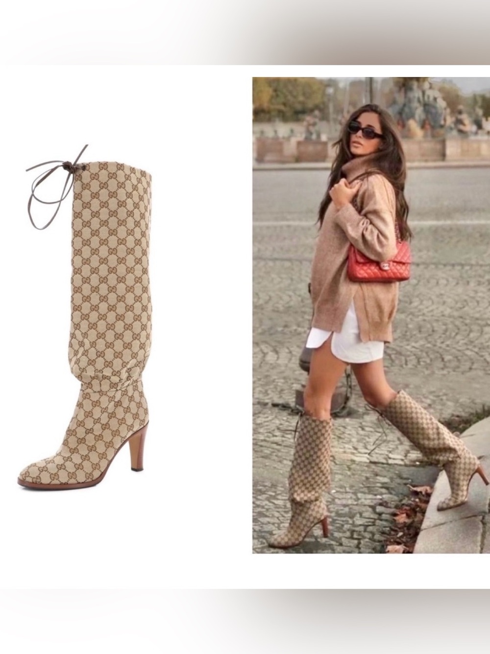 GUCCI Lisa GG Canvas Mid-Heel Boots - Picture 14 of 14
